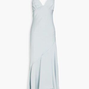 SHONA JOY Wedding Guest Asymmetric Satin Maxi Dress Pale Blue Size 10 NWT!